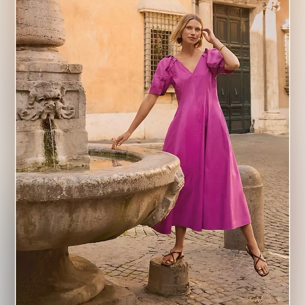 LOFT Vibrant Pink Midi Dress size 6